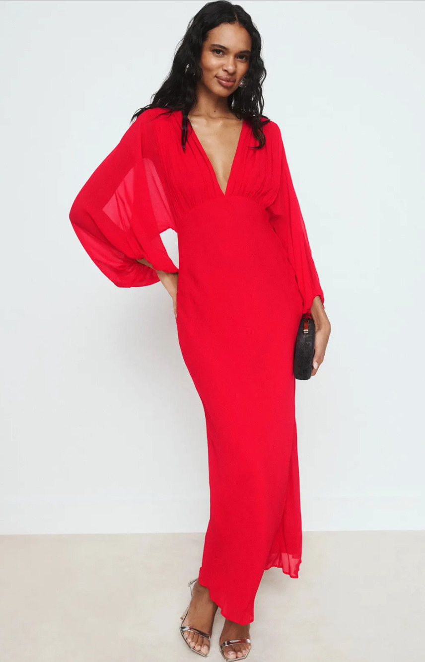 Shona Joy Amina Plunge Balloon Sleeve Maxi Dress Size US 6